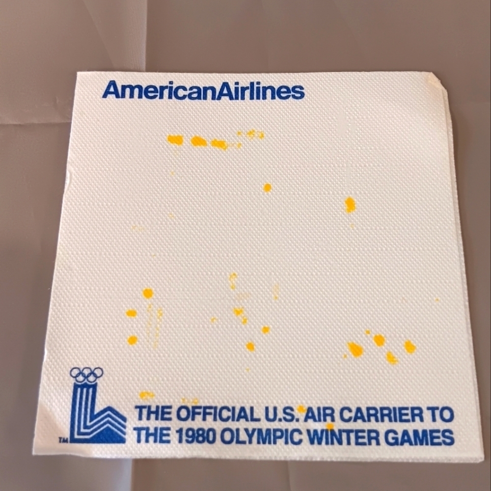 VTG AMERICAN‎ AIRLINES Olympic Napkin 1980 Winter Games Air Carrier